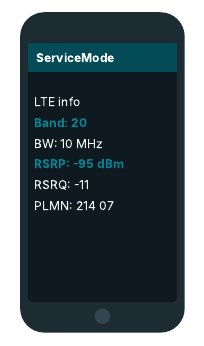 Pantalla ServiceMode de un Samsung: banda 20, RSRP -95 dBm