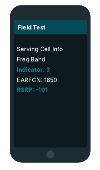 Pantalla Field Test de un iPhone: Freq Band Indicator 3, EARFCN 1850, RSRP -101 dBm