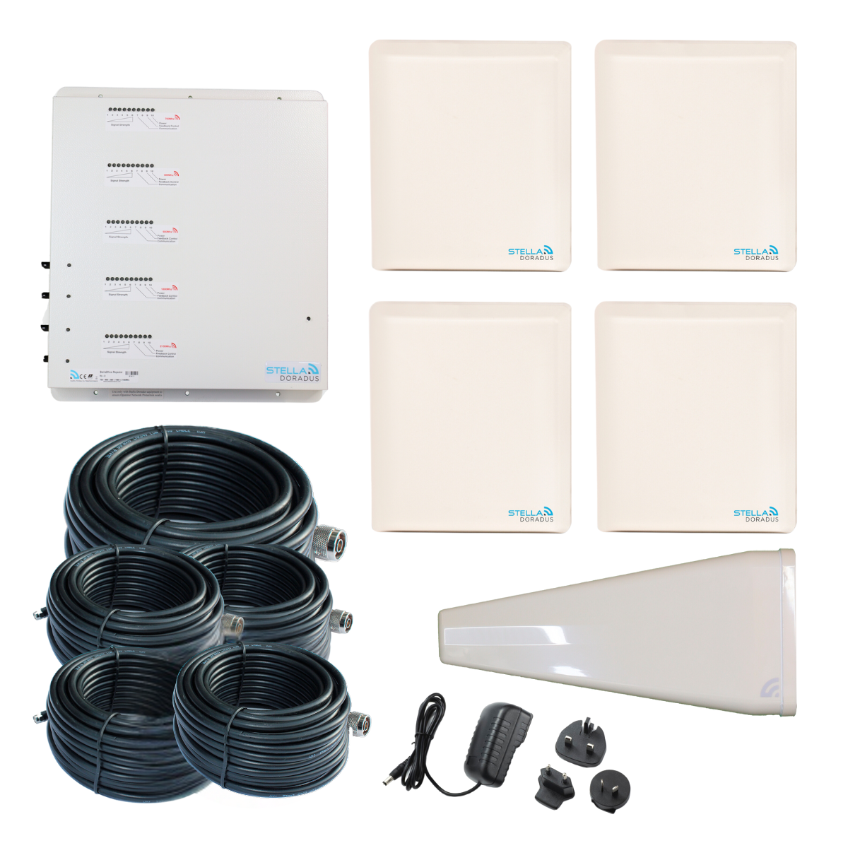 Kit repetidor 5G/4G pentabanda 700/800/900/1800/2100 MHz de 4 puertos, 4.000 m²