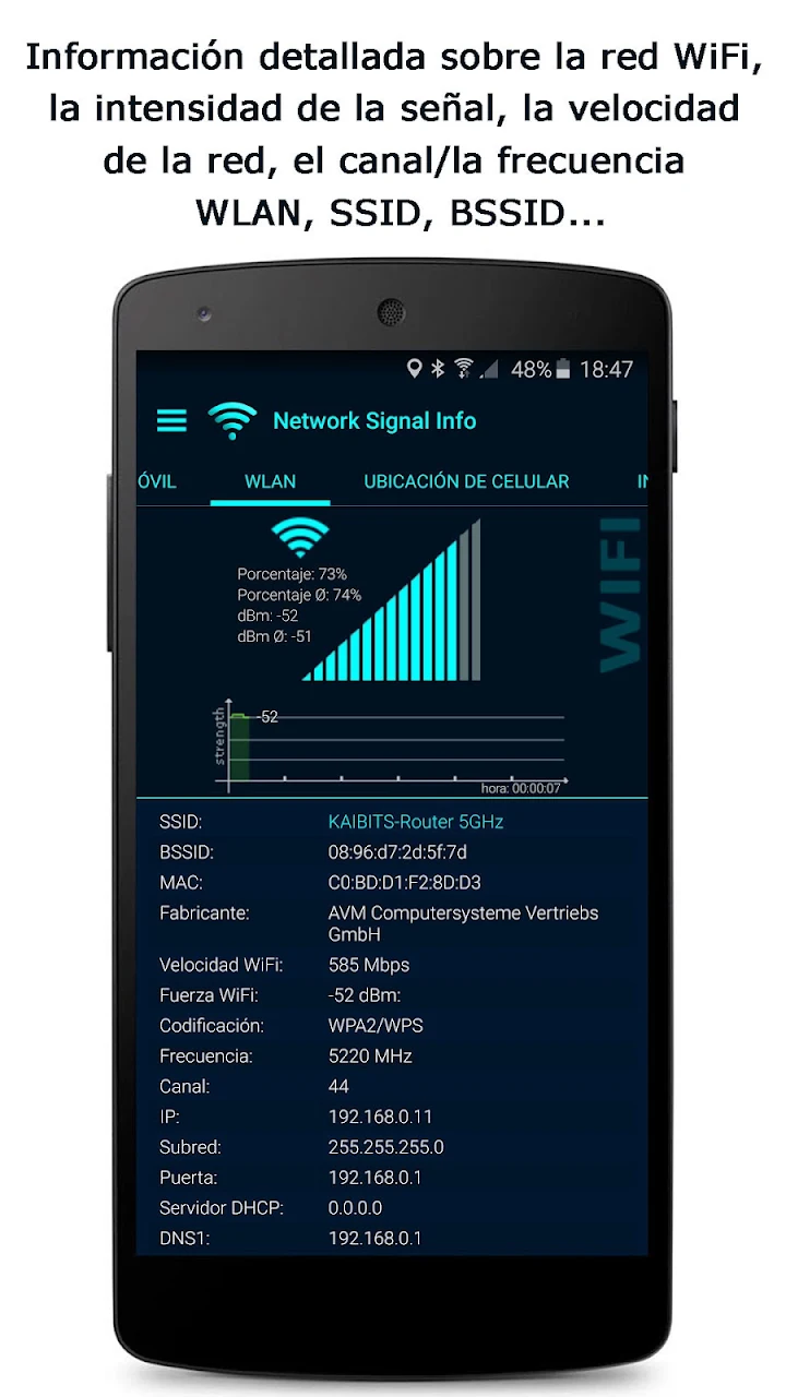 Información de la señal wifi en Network Signal Info