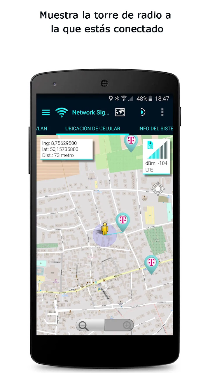 Ubicación de la torre de telefonía en Network Signal Info