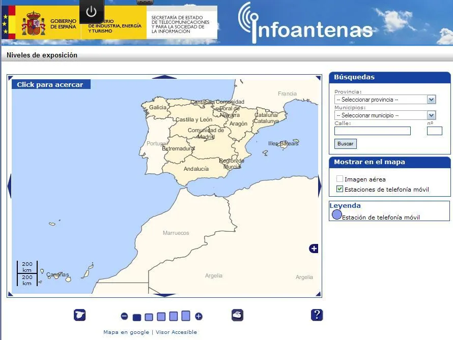 Mapa de antenas de telefonía móvil del Ministerio