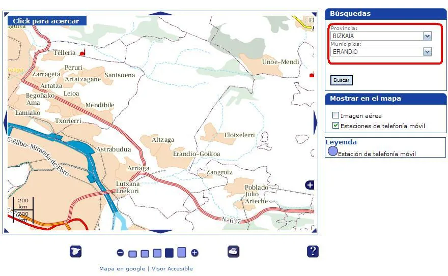 Mapa de antenas de telefonía móvil del Ministerio